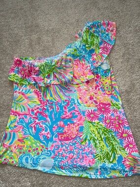 Lilly Pulitzer One-Shoulder Ruffle Tank in Bright Floral Multi